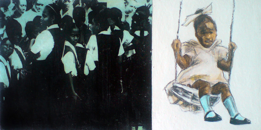guyanese girl children in school uniform, little girl swinging